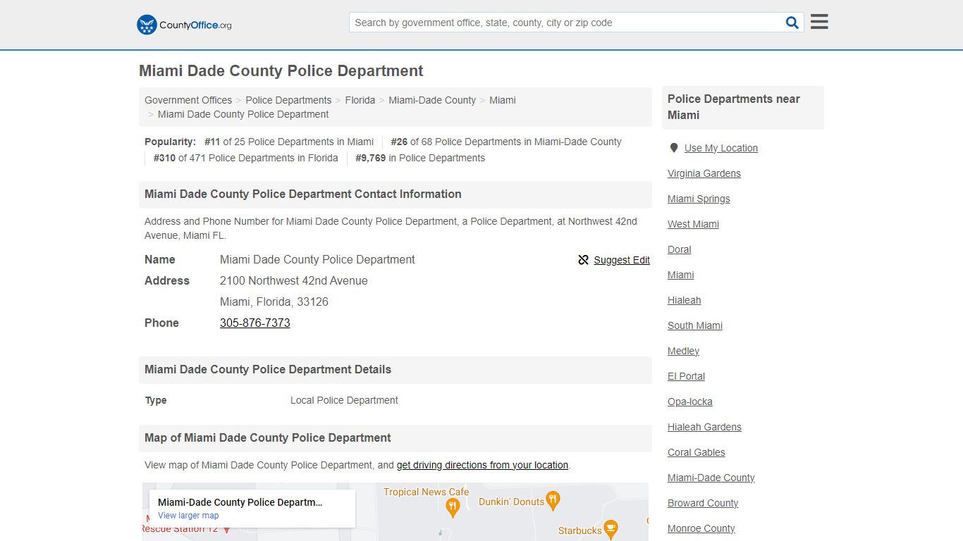 Miami Dade County Police Department - Miami, FL (Address and Phone)